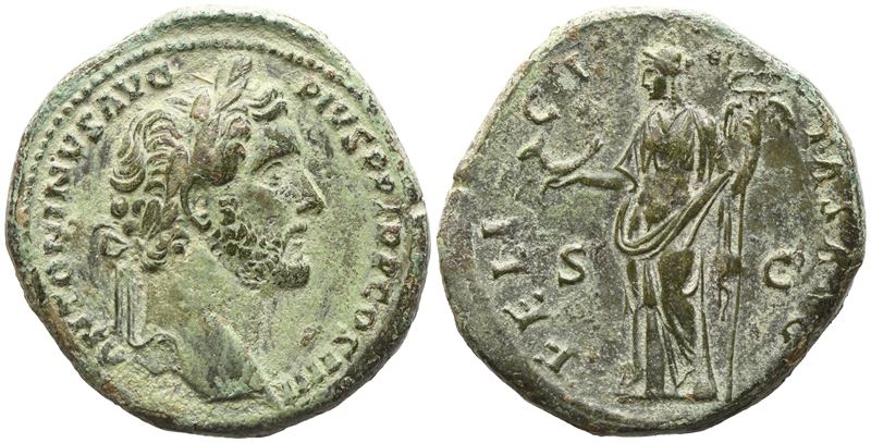 Antoninus Pius (138–161), Sestertius con Felicitas, bronzo (Æ), Roma, 145–161