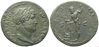 Hadrian, Sestertius di Roma (124-127) — Æ con Nettuno (25,64 g; 35 mm; asse 5 h)