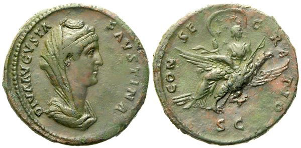 Diva Faustina I, Sestertius struck under Antoninus Pius, Rome, after AD 141. Æ (g 24,47; mm 33,8)