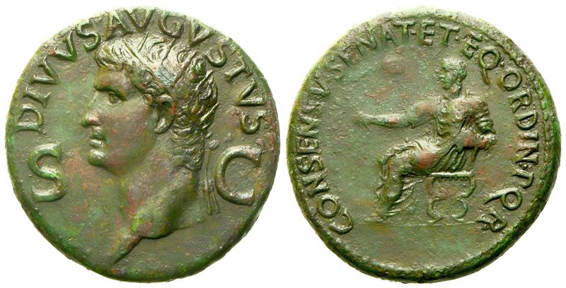 Divus Augustus, Dupondius struck under Gaius (Caligula), Rome, AD 37-41; Æ (g 15,30; mm 28)