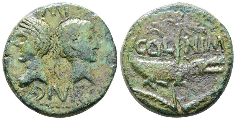 Augustus And Agrippa (27 Bc-ad 14). Gaul, Nemausus. Æ As (26mm, 10.60g)