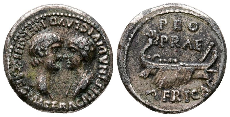 Nero With Agrippina Junior (54-68). Replica Of Ar Denarius (20mm, 4.15g).
