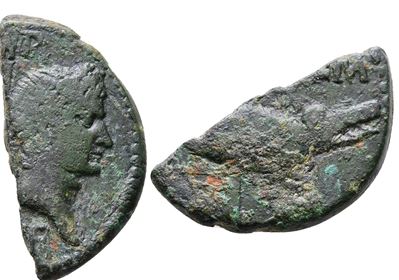 Augustus And Agrippa (27 Bc-ad 14). Gaul, Nemausus. Halved Æ As (21mm, 5.89g)