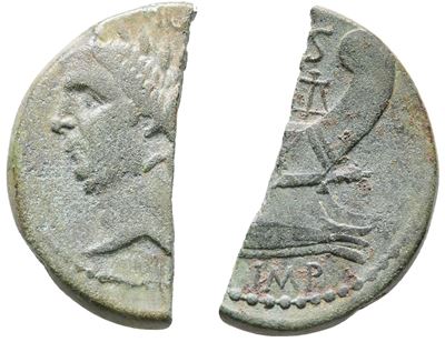 Sextus Pompey, Sicilian Mint, 43-36 Bc. Halved Æ As (30mm, 8.59).