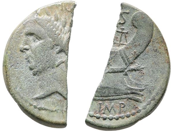 Sextus Pompey, Sicilian mint, 43-36 BC. Halved Æ As (30mm, 8.59).