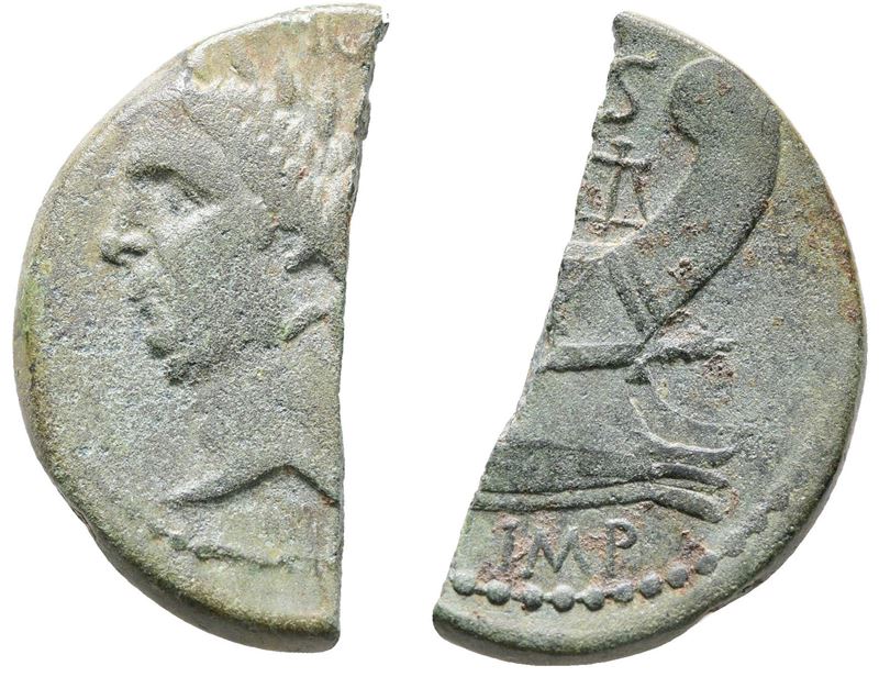 Sextus Pompey, Sicilian Mint, 43-36 Bc. Halved Æ As (30mm, 8.59).