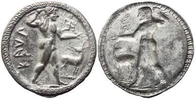Bruttium, Kaulonia, Stater, C. 525-500; Ar (7,93 G; 30,5 MM)