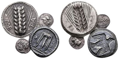 Lot Of 4 Replicas Of Greek Coins. Modern Replica For Study, Lot Sold As Is, No Return