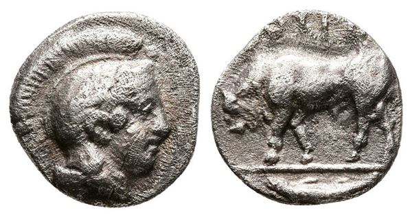 Southern Lucania, Thourioi, c. 443-400 BC. AR Triobol (11mm, 1.12g).