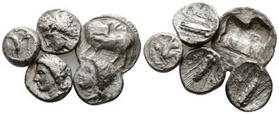 Lot Of 5 Ar Greek Coins. Lot Sold As Is, No Return