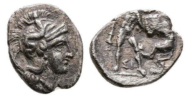 Southern Apulia, Tarentum, c. 380-325 BC. AR Diobol (11mm, 0.97g).