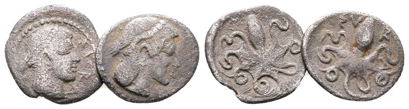 Sicily, Syracuse, Lot Of 2 Ar Litrai (arethusa/octopus).