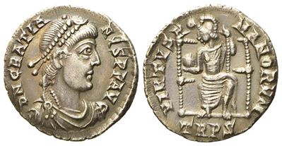 Gratian (367-383), Siliqua, Augusta Treverorum, C. Ad 378-383; Ar (g 1,87; MM 17)