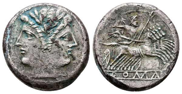 Anonymous, Rome, c. 225-212 BC. AR Quadrigatus (20 mm, 3.62 g).  - Auction Greek, Roman and Byzantine Coins	 - Bertolami Fine Art - Prague