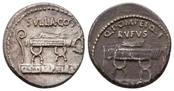 Q. Pompeius Rufus, Rome, 54 BC. AR Denarius (18mm, 4.01g).  - Auction Greek, Roman and Byzantine Coins	 - Bertolami Fine Art - Prague