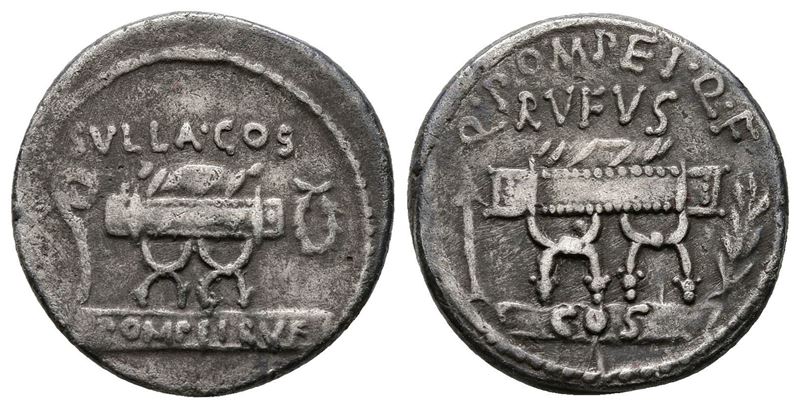 Q. Pompeius Rufus, Rome, 54 Bc. Ar Denarius (18mm, 3.86g).