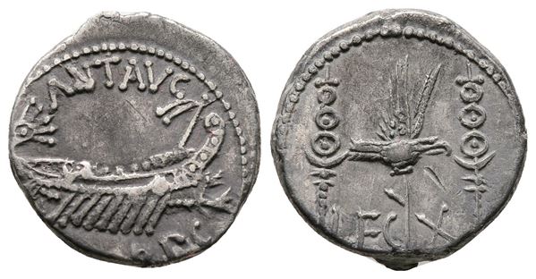 Mark Antony, Patrae(?), Autumn 32-spring 31 BC. AR Denarius (16mm, 3.45g).