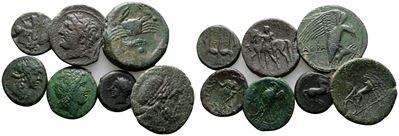 Sicily, Lot Of 7 Greek Æ Coins, To Be Catalog. Lot Sold As Is, No Return