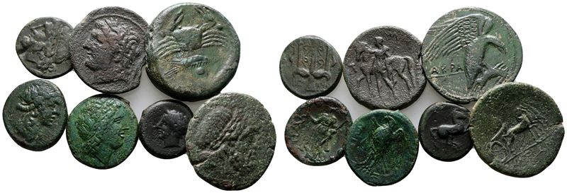 Sicily, Lot Of 7 Greek Æ Coins, To Be Catalog. Lot Sold As Is, No Return