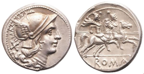 Anonymous, Denarius, Uncertain Lucanian mint (Venusia?), 208 BC; AR (4,03 g; 19 mm; 9 h)
