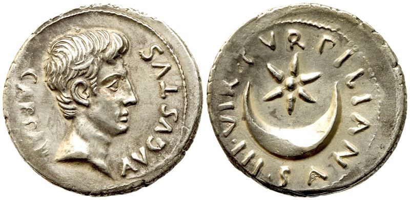 Augustus (27 BC-14 AD), Denarius struck with P. Petronius Turpilianus, Rome, 18 BC; AR (g 3,75; m...