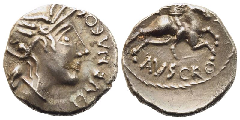 Celtic. Gallia, Rhône valley, Quinarius, I century BC; AR (1,95 g; 14,2 mm)