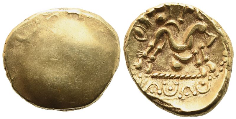 Celtic. Eastern Gallia, Ambiani, Stater, c. 60-55 BC; AV (6,10 g; 18 mm)