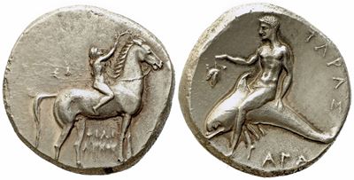 Calabria, Tarentum (C. 302-280 Bc), Nomos; Ar (8,16 G; 21,7 MM)