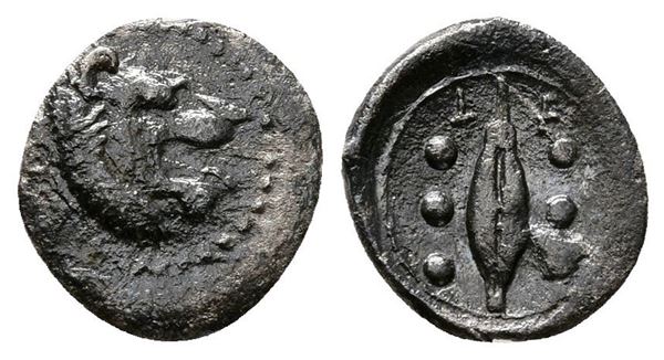 Sicily, Leontinoi, c. 455-430 BC. AR Hemilitron (10mm, 0.37g).  - Auction Greek, Roman and Byzantine Coins	 - Bertolami Fine Art - Prague