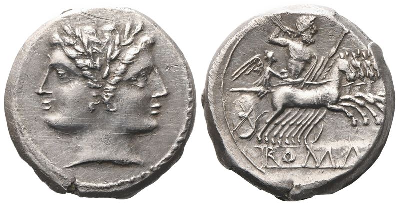 Anonymous, Quadrigatus, late 216-early 215 BC (?); AR (5,52 g; 19 mm; 11 h)