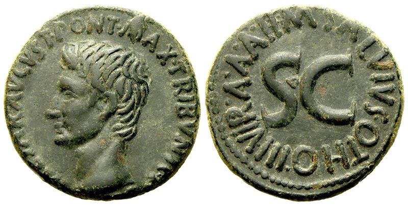 Augustus (27 BC-14 AD), As struck with M. Salvius Otho, Rome, c. 7 BC; Æ (g 11,22; mm 26)