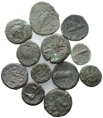 Sicily, Lot Of 12 Greek Æ Coins To Be Catalogued. Lot Sold As Is, No Returns.