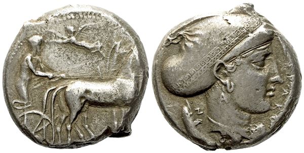 Sicily, Syracuse, Second Democracy (466-405 BC), Tetradrachm; AR (16,73 g; 22,73 mm)