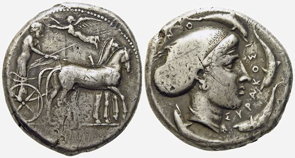 Sicily, Syracuse, Second Democracy (466-405 BC), Tetradrachm; AR (17,05 g; 26 mm)