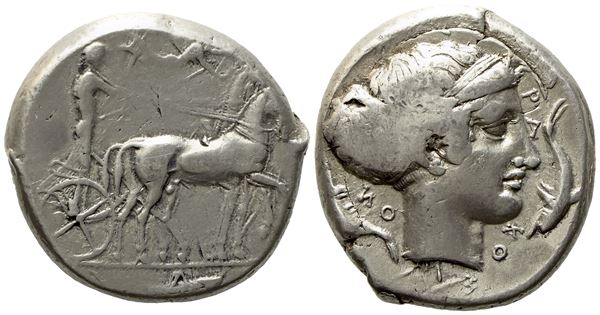 Sicily, Syracuse, Second Democracy (466-405 BC), Tetradrachm; AR (17,17 g; 25,5 mm)