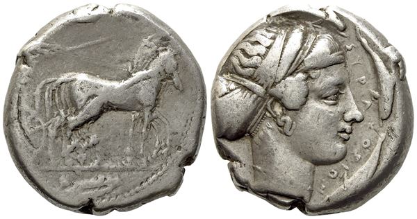 Sicily, Syracuse, Second Democracy (466-405 BC), Tetradrachm; AR (17,15 g; 23,7 mm)