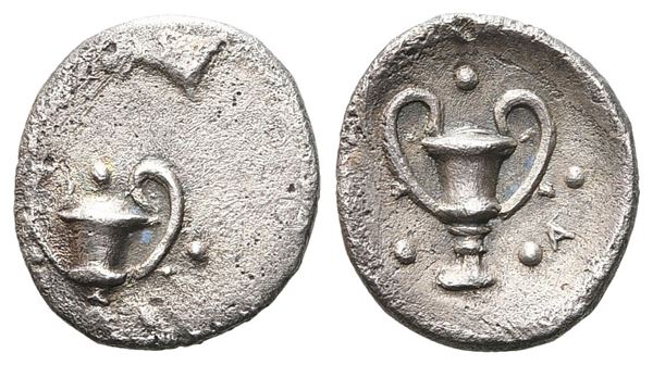 Southern Apulia, Tarentum, c. 280-228 BC. AR Obol (10 mm, 0.52 g).  - Auction GREEK & ROMAN PROVINCIAL COINS AND NUMISMATIC LITERATURE Including a wide selection of Alexandrian Coins from the Dattari Collection - Bertolami Fine Art - Prague