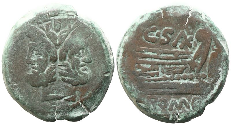 Cluvius Saxula, As, C. 169-158 Bc; Æ (36,44 G; 32,6 MM; 6 H)
