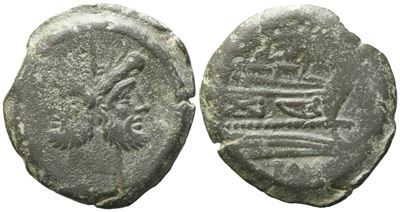Moneta anonima, As, c. 157-156 a.C.; Æ (21,8 g; 32,40 mm; 12 h)
