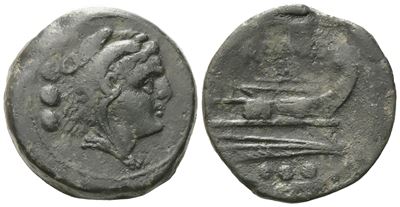 Anonymous, Quadrans, C. 215-212 Bc; Æ (17,3 G; 26,6 MM; 12 H)