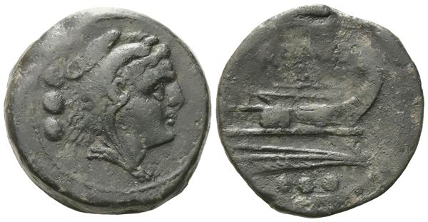 Anonymous, Quadrans, c. 215-212 BC; Æ (17,3 g; 26,6 mm; 12 h)