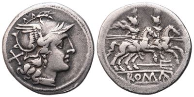 Anonymous, Denarius, Rome, 206-195 Bc; Ar (3,94 G; 19 MM; 9 H)