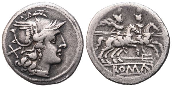 Anonymous, Denarius, Rome, 206-195 BC; AR (3,94 g; 19 mm; 9 h)