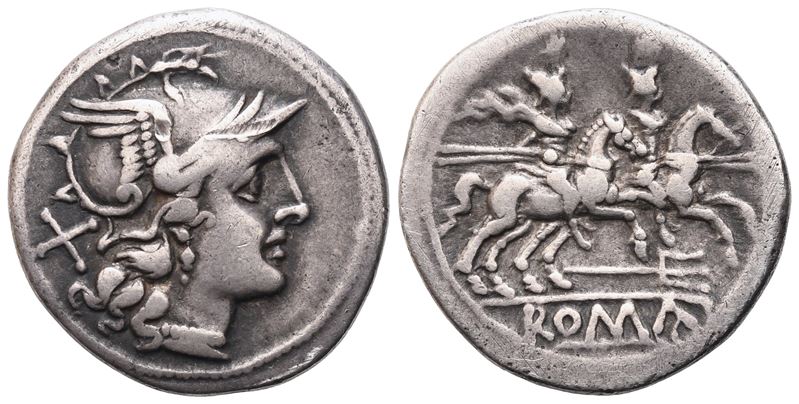 Anonymous, Denarius, Rome, 206-195 Bc; Ar (3,94 G; 19 MM; 9 H)