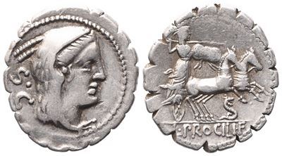 L. Procilius, Denarius Serratus, 80 Bc; Ar (3,98 G; 19,7 MM; 5 H)