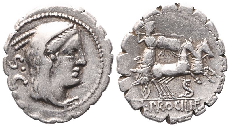 L. Procilius, Denarius Serratus, 80 Bc; Ar (3,98 G; 19,7 MM; 5 H)