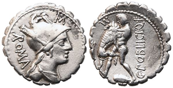 C. Poblicius, Denarius serratus, 80 BC; AR (3,91 g; 18,4 mm; 7 h)