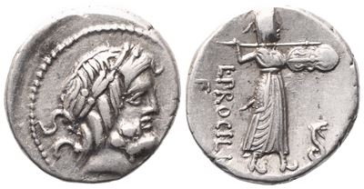 L. Procilius, Denarius, 80 Bc; Ar (4,15 G; 18 MM; 3 H)