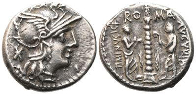 Ti. Minucius Augurinus, Denarius, 134 Bc; Ar (4 G; 18 MM; 12 H)