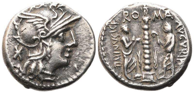 Ti. Minucius Augurinus, Denarius, 134 Bc; Ar (4 G; 18 MM; 12 H)
